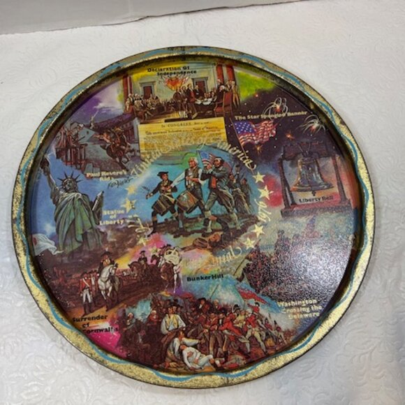 VTG 1976 United States Bicentennial Tin Metal Round Souvenir Serving Tray 11" - Picture 2 of 11